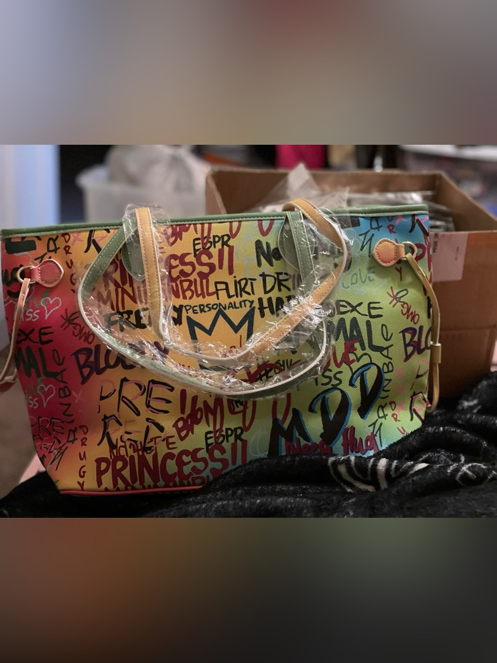 Colorful Graffiti Canvas Tote Bag with Dual Straps